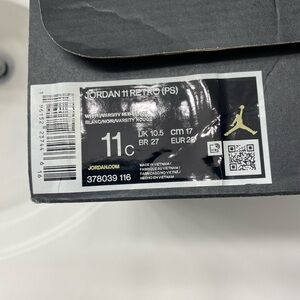 Brand New Jordan Size 11C Retro PS in White and Varsity Red